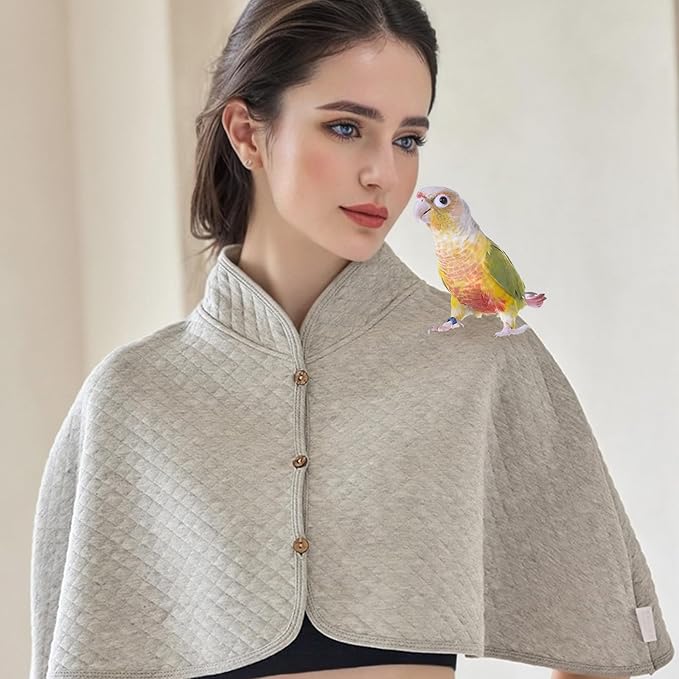 Parrot Anti-Scratch Shoulder Protector - Reusable Bird Diaper & Soft Bird Cape for Macaws, Cockatiels, Conures, Parakeets, Lovebirds and Finches - Pet Shoulder Guard with Poop Protection (Grey, Large)