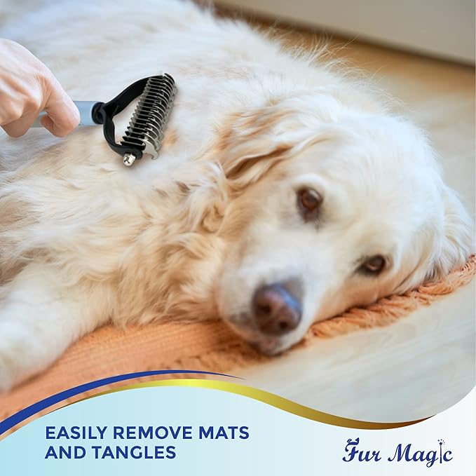 Fur Magic Large Deshedding Tool & Dematting Comb – Grooming Brushes for Dogs, Cats, Horses – Reduce Shedding and Remove Knots, Mats and Loose Undercoat