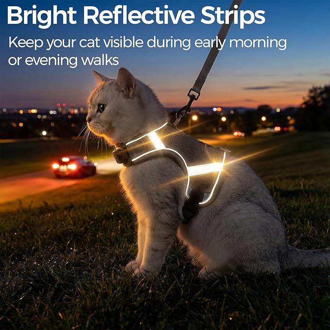 Cat Harness and Leash Escape Proof Kitten Harness Cat Leash for Walking Travel Service Cat Vest, Grey, X-Small