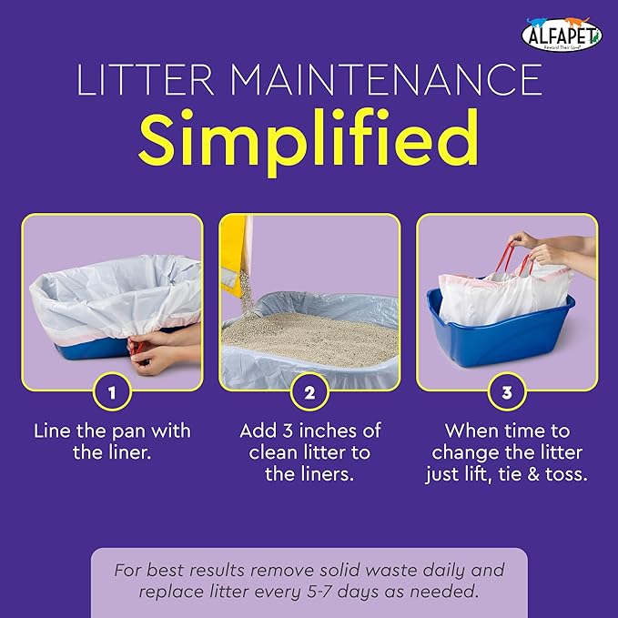 Cat Litter Box Liners Alfapet Heavy Duty Flat Bottom- Extra Giant 15 Count - Tear-Resistant Cat Litter Bags - Kitty Litter Liners for Rectangular Litterbox Pans, 36” x 18” x 2MIL Thick 30 lb Capacity