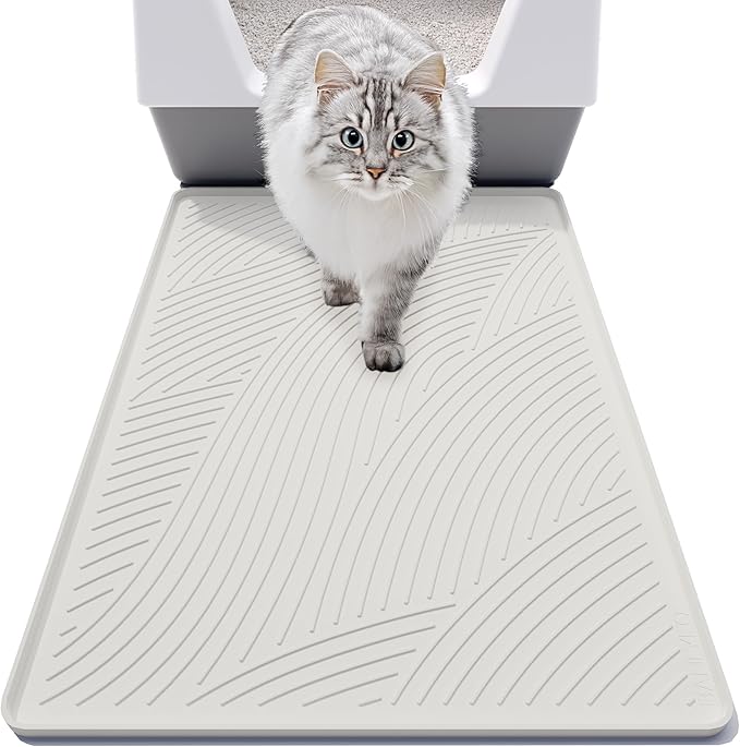 Cat Litter Box Mat - SM Small Medium Size 24 x 17 in, Water Proof, Kitty Litter Trapping Mat, Easy to Clean, Scatter Control, Odorless, Pet Supplies for Indoor Cats, Beige Gray