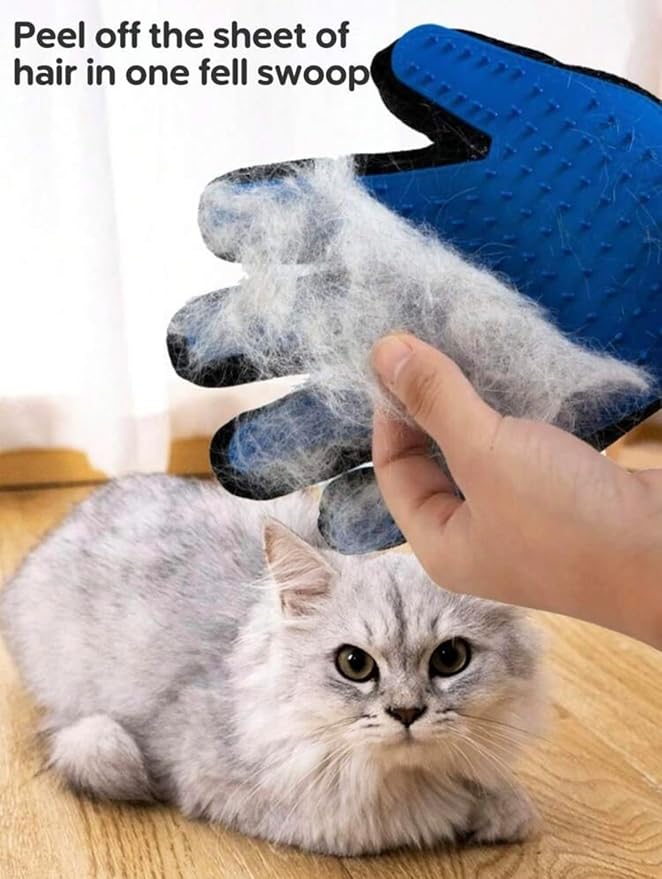 2-in-1 Pet Grooming Gloves & Deshedding Tool for Dogs & Cats – Gentle Undercoat Rake, Reduces Shedding, Tangles & Mats – Ideal for Long & Short Hair Breeds