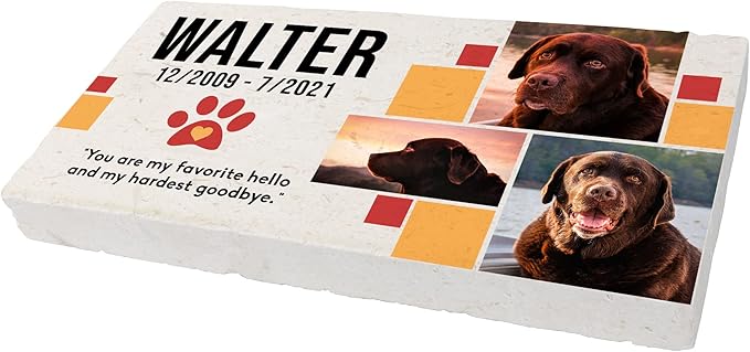 Personalized Pet Memorial with Keepsake Photo on Limestone - Headstones, Garden Stones, and Grave Markers for Dogs - Dog Memorial Stone, Pet Memorial Gifts - 12”x 6”x1.25" (C. Walter Design)