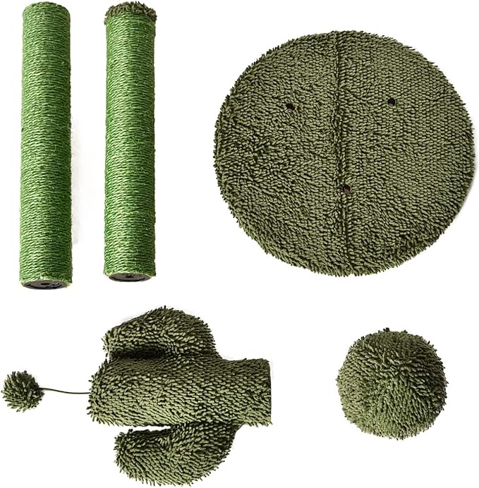 Amazon Basics Cat Scratcher - Indoor Cactus Triple Posts Cat & Kittens Scratching Post with Dangling Ball, Small (22.4" H) - Green