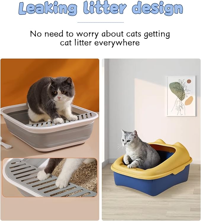VCEPJH Kitten Litter Box Low Entry Litter Box for Senior Cats - Shallow Cat Litter Pan Collapsible Litterbox for Travel Blue
