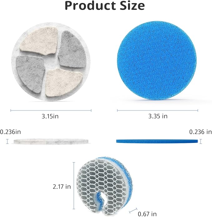 Stainless Steel Cat Water Fountain Filters, 10 Pack Replacement Filters Fit for Round 2L/67oz Automatic Pet Fountain, Filter with Triple Filtration System (10+10+10)