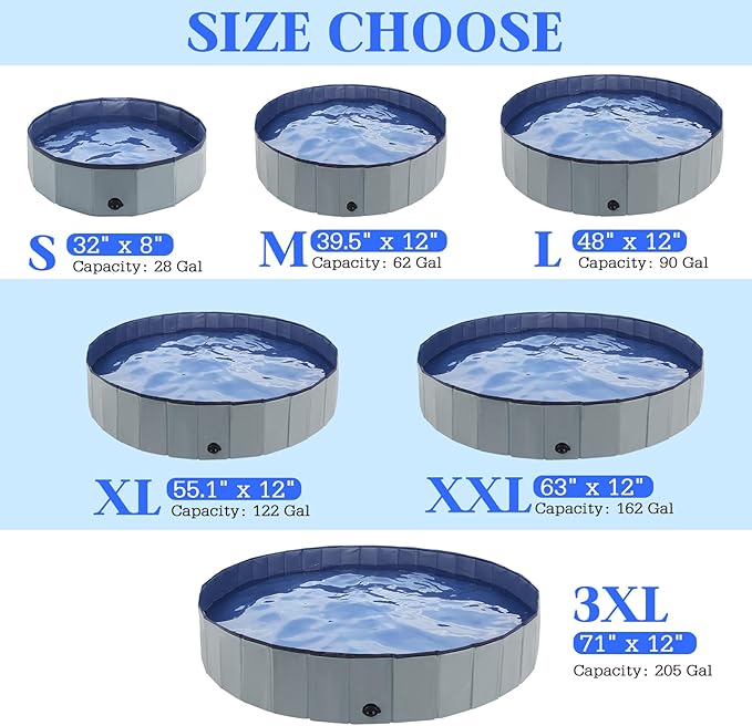 Foldable Dog Pool, Portable Pet Bath Tub and Kiddie Swimming Pool, Collapsible Bathtub for Puppies, Small, Medium and Large Dogs, Cats and Kids, 39.5 x 12 in, Gray
