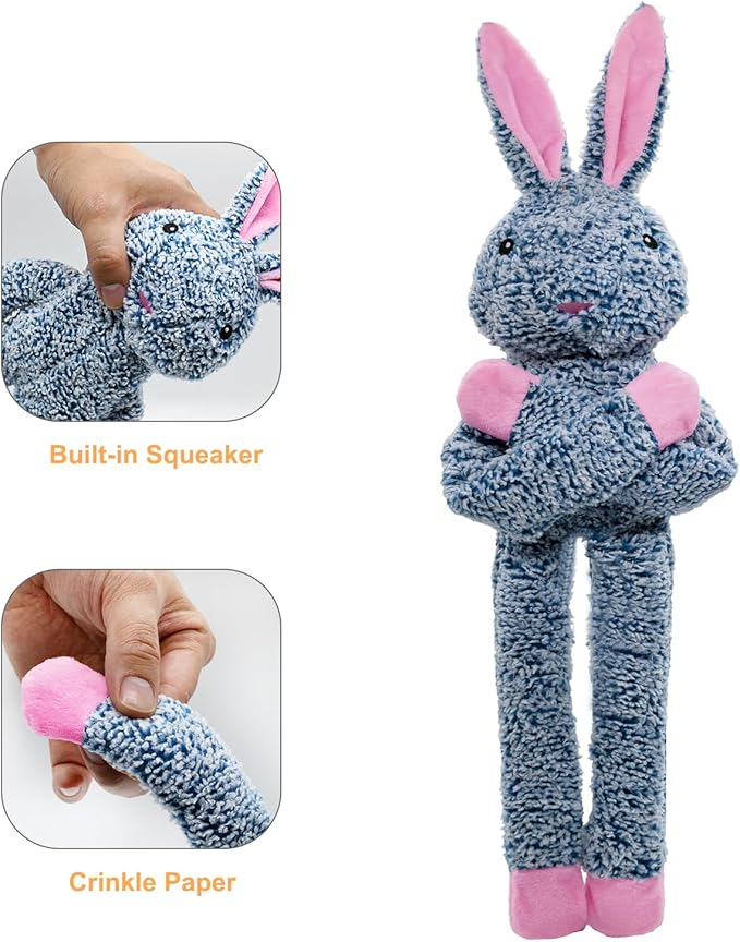 Easter Rabbit No Stuffing Dog Toys for Large Dogs, Squeaky Crinkle Interactive Dog Animals Toys, Plush Teething to Keep Them Busy, Cute Funny Dogs Gifts for Small Medium Large Breed