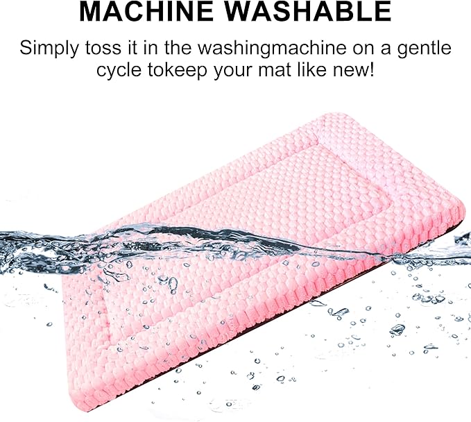 Dog Bed Mat,Reversible & Ultra Soft Kennel Pad-Machine Washable Pet Bed for Dogs & Cats-All-Weather Crate Liner for Crates,Carriers & Travel (Pink, 24" L x 18" W x 1.5" Th)