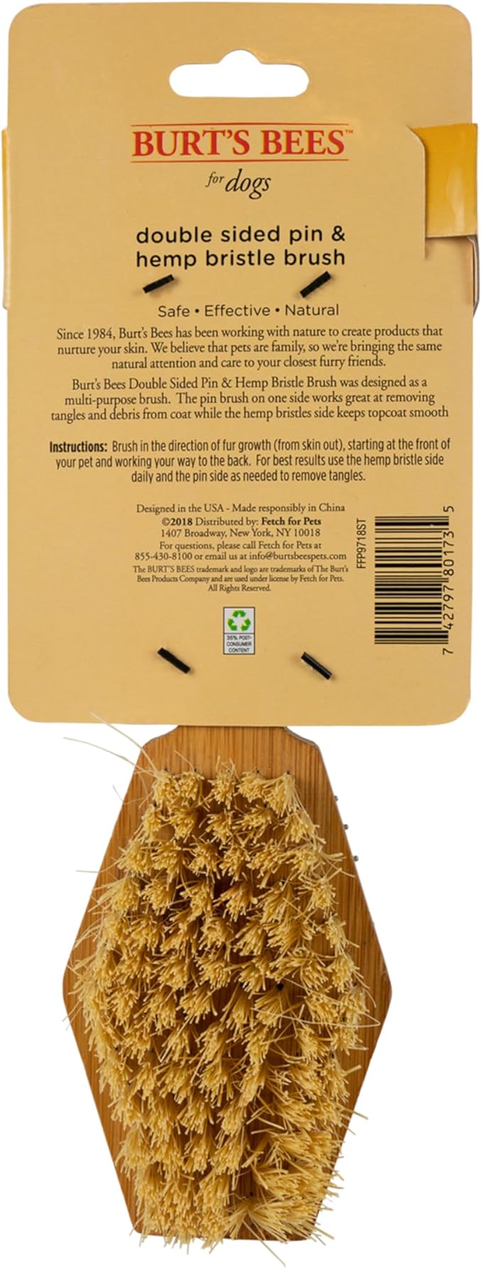 Burt's Bees for Pets Double Sided Pin & Hemp Bristle Dog Brush | Best All-Purpose Dog Brush to Reduce Shedding | for Long & Short Haired Large Dogs, Bamboo (Pack of 1)