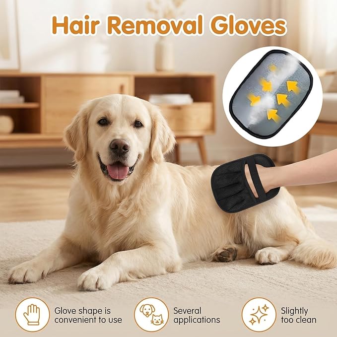 Electrostatic Pet Hair Removal Gloves for Cats & Dogs–Upgraded Reusable Magic Brush Tool for Quick Wiping on Couch, Carpet, Laundry, Car Seat & Pet Beds(2PC-Black