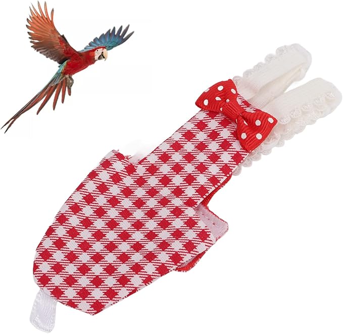 Zerodis Bird Diapers Nan Large Red Plaid, Cotton Material, Adjustable Strap, Soft and Comfortable Design for Parrots and Budgies (S Red Plaid)