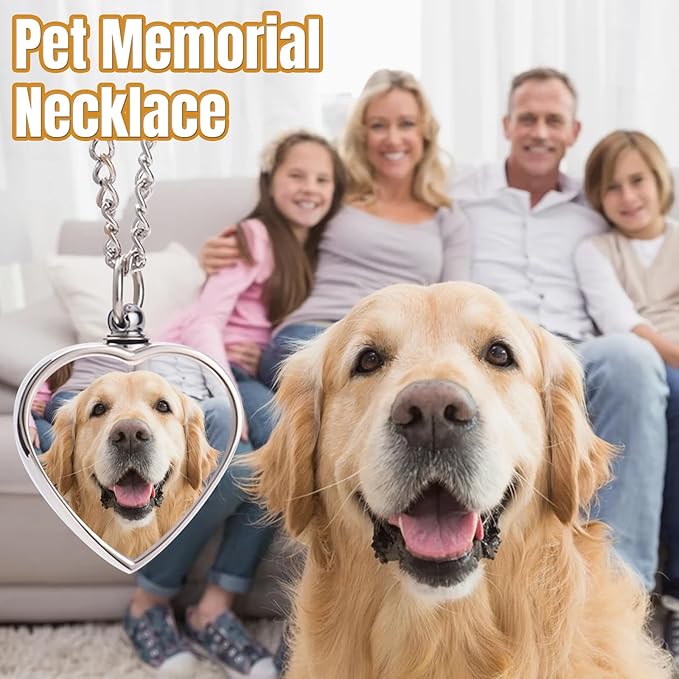 HJX Custom Dog Urn Necklaces for Ashes - Personalized Pet Cremation Jewelry for Ashes,Double-Sided Custom with Text Picture Memorial Gift for Pet Dogs Cats Ashes Necklace (Heart-1)