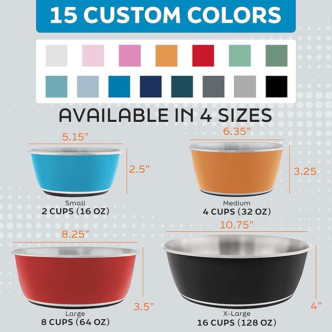 Master Pet Supply Stainless Steel Dog Bowls Set of 2 (16 Oz Each) with Non-Slip Rubber Base - Rose Quartz - Basic Dog Food Bowl Water & Food Bowls for Small Medium Large Dogs & Cats, Metal Dish