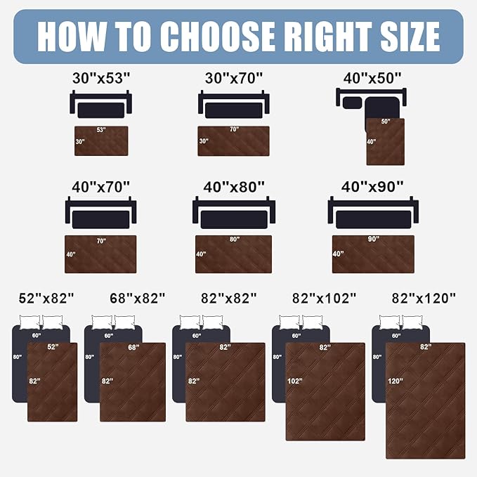 Smiry Waterproof Dog Bed Cover Blanket 40x70, Soft Reversible Pet Blanket, Washable Leakproof Cats Dogs Couch Cover for Sofa, Couch, Furniture, Brown/Chocolate