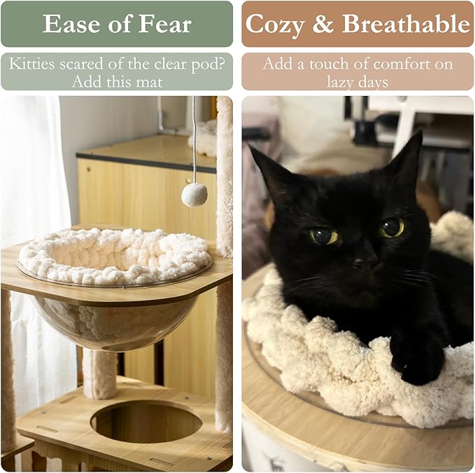 Cat Self-Warming Knitted Bed Mat, Extra-Soft Warm Round Washable Pads Cushions for Indoor Kittens & Kitty Small Pets Cat Trees (Blue-Grey,Large)