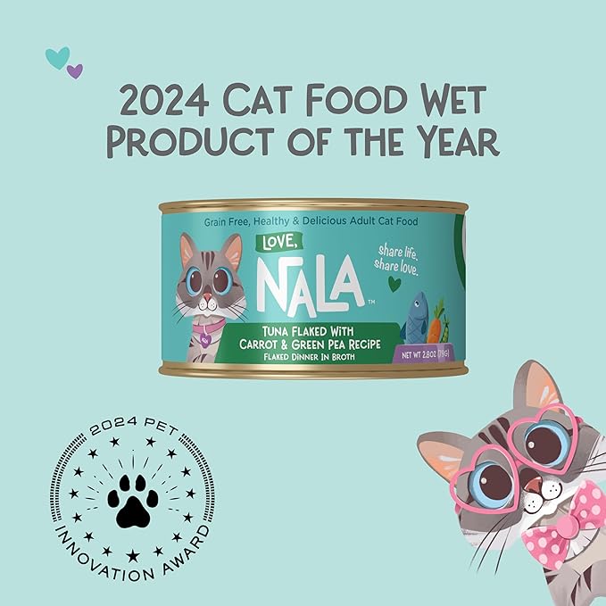 LOVE, NALA - Tuna Flaked with Carrot & Green Pea in Broth - 24 Pack, 4.8 lbs - Natural Adult Cat Wet Food Flaked -Grain Free, Non-GMO, Lean Protein, Added Minerals & Vitamins