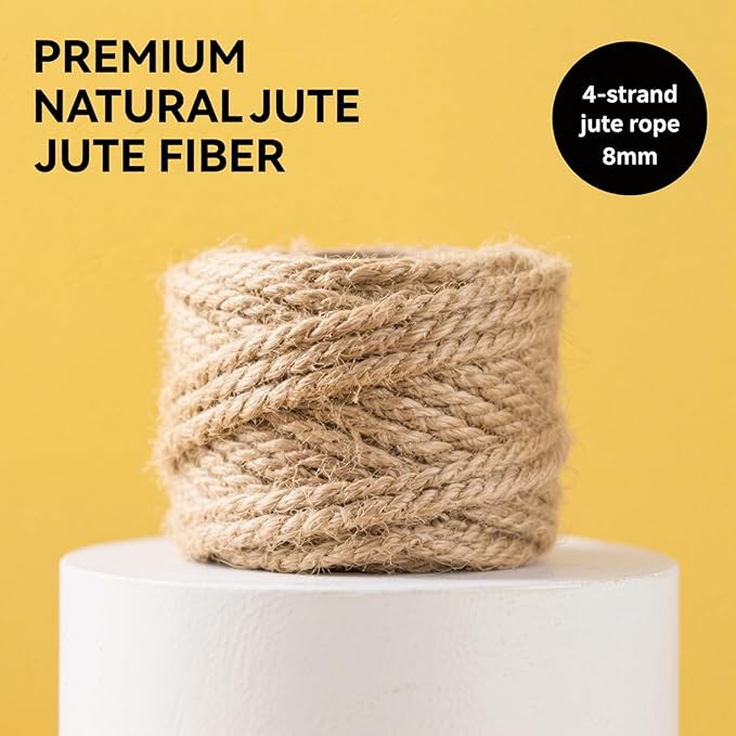 Jute Rope 33 Feet 8mm - Natural Heavy Duty Sisal Twine | Pet-Safe for Cat Scratch Posts, Crafts, Bundling & Hanging (Natural, 8MM-33FT)