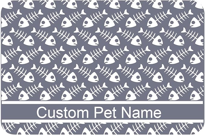 Personalized Dog Cat Food Mat PU Non-Slip at The Bottom Dog Bowl Mat Dog Mat for Food and Water Custom Pet Dog Food Mats for Floors Waterproof (Fish Bone)