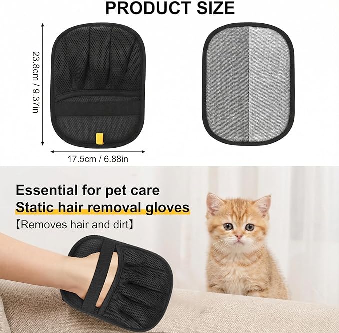 Electrostatic Pet Hair Removal Gloves for Cats & Dogs–Upgraded Reusable Magic Brush Tool for Quick Wiping on Couch, Carpet, Laundry, Car Seat & Pet Beds(2PC-Black