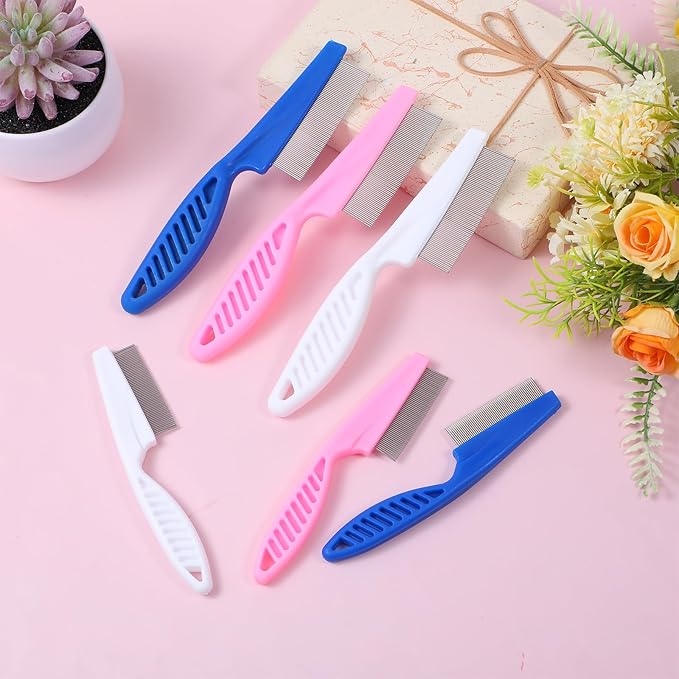 24 Pcs Flea Comb for Dogs and Cats Flea Remover Tool with Stainless Steel Metal Teeth for Detangling Grooming Kit, Pink, Blue and White, 2 Sizes