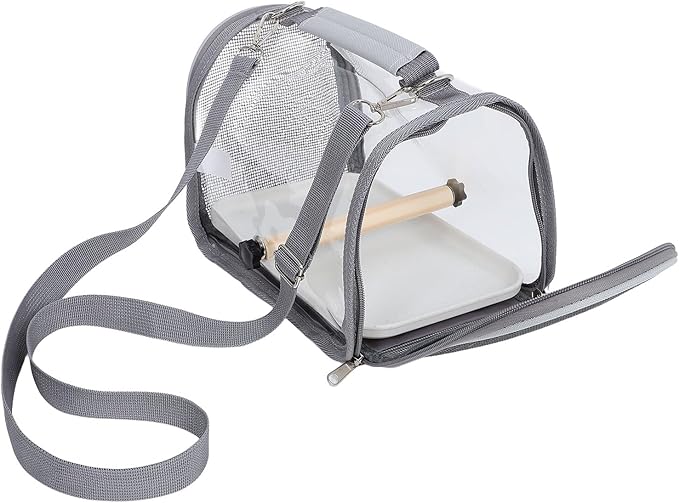 FAVOMOTO Portable Bird Carrier Cage Lightweight Travel Cage with Perch Small Grey for Budgie Parrot Outdoor Transport