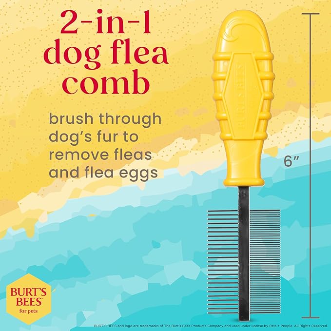 Burt's Bees for Pets Dual Sided Flea Comb with Handle Made from Recycled Plastics Collected from Coastal Communities, 2-in-1 Grooming Tool for Dogs, Dog Comb Removes Fleas & Flea Eggs