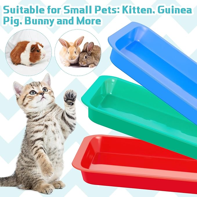 Tessco for you 3 Pcs Kitten Litter Box Shallow Low Entry Open Cat Litter Box Waterproof Plastic Small Rabbit Pan Tray Travel Toilet for Senior Cat Kitten Training(Fresh Color,15.1 x 12 x 1.4 Inch)
