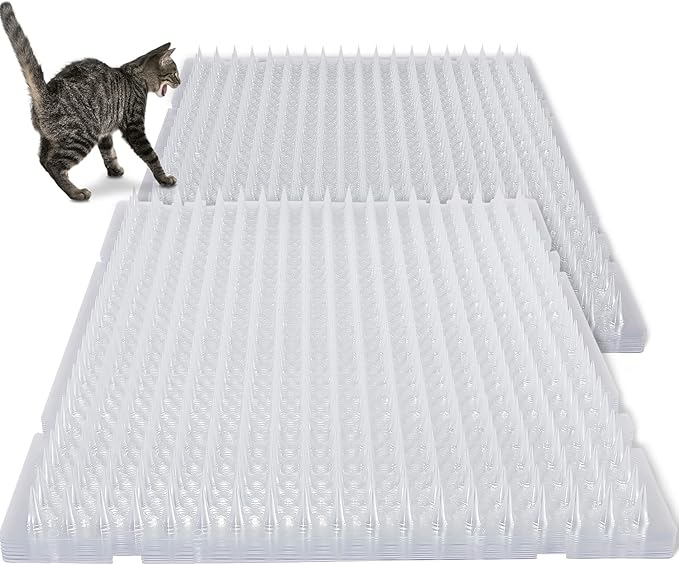 Nuanchu 20 Pcs Cat Repellent Outdoor Indoor Mat, 16 x 13 Inch Clear Plastic Spiked Cat Deterrent Mat for Furniture, Plants, Couch Protectors