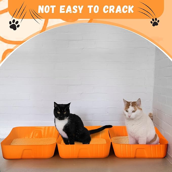 Bokon 25 Pcs Disposable Litter Boxes for Cats Plastic Cat Litter Tray Large Kitten Pan for Kitty Rabbit Guinea Pig Hamster Pets Supplies Travel Home Toilet, 15.7 x 11.8 x 3 Inches(Orange)