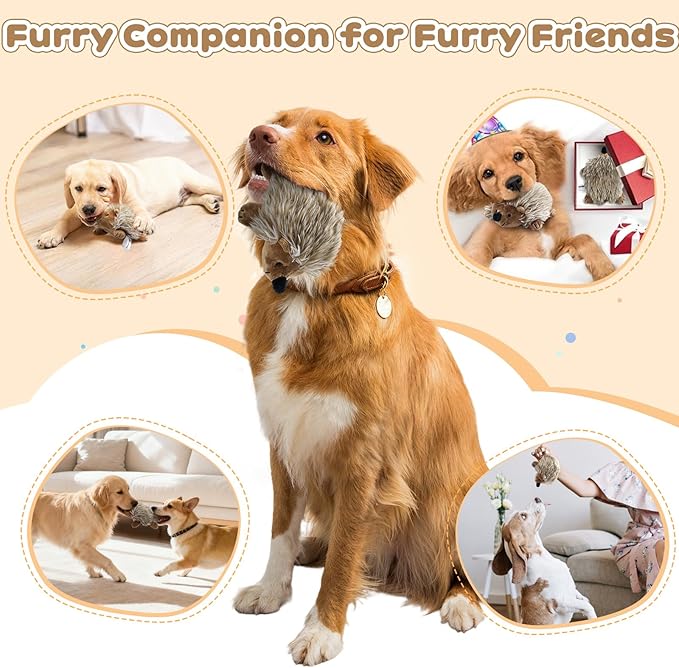 Pawaboo Plush Dog Toy, [2PACK] Non-Toxic Super Soft Faux-Fur Hedgehog Dog Toy Stuffed Biting Training Playing Toys for Dog Puppy, Brown