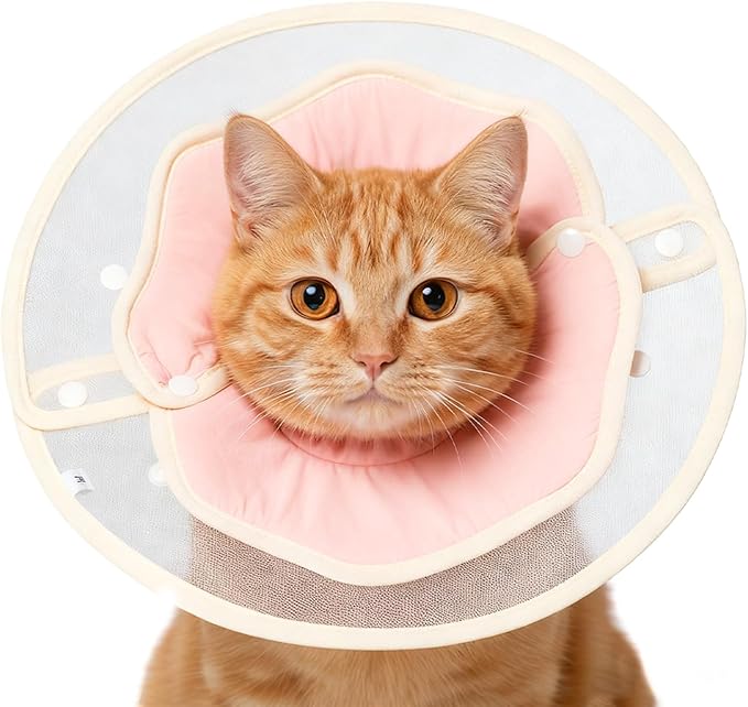 Soft Adjustable Cat Recovery Collar, Lightweight Waterproof Elizabethan Cone for Cats – Comfortable Protective Collar to Prevent Licking After Surgery, Grooming & Skin Care (Pink, L)