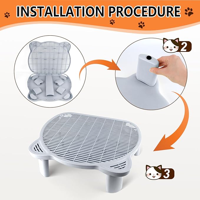 Adjustable Cat Ramp Litter Box Step Double Layer with Filter Function, Elevated Litter Box Ramp for Senior Cats Easy Cleaning Cat Litter Tray for Floor Indoor (Grey)