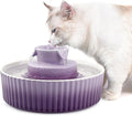 Ceramic Cat Water Fountain, Pet Ceramic Water Fountain, 2.1 L Drinking Fountains Bowl for Cats and Dogs with Replacement Filters and Foam(Purple)