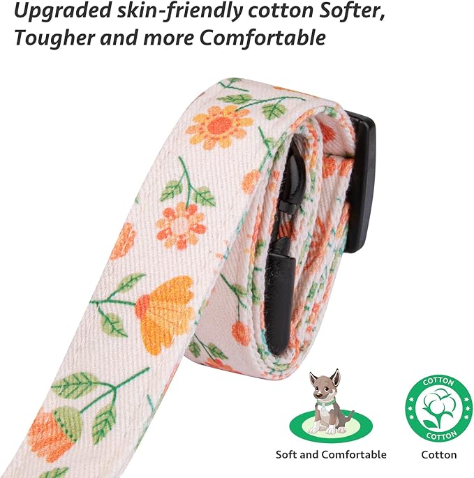 Cotton Handmade Dog Collar Cute and Distinctive Patterns Pink Sunflower with Pendant for Girl Boy Dogs Collars L