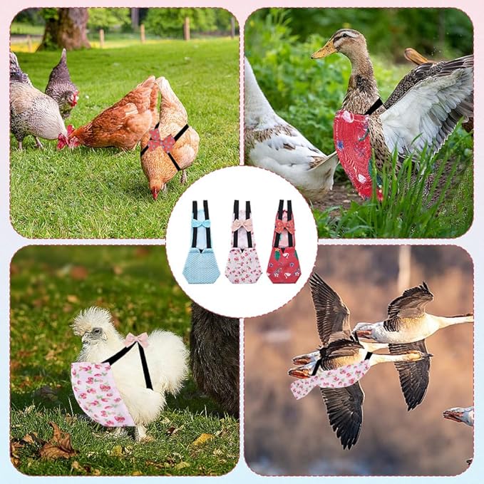 CREATCABIN 3Pcs 3 Styles Pet Duck Diapers Chicken Diaper Polyester Washable Waterproof Adjustable Reusable Duckling Clothes Accessories with Bow Tie for Indoor Chickens Birds Supplies 12.2 x 5 Inch
