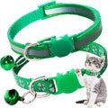 2 Pack Cat Collar with Bells, Claw Print Reflective Kitten Collars Breakaway Safety Buckle Adjustable for Girl and Boy Kitty Pets, Green