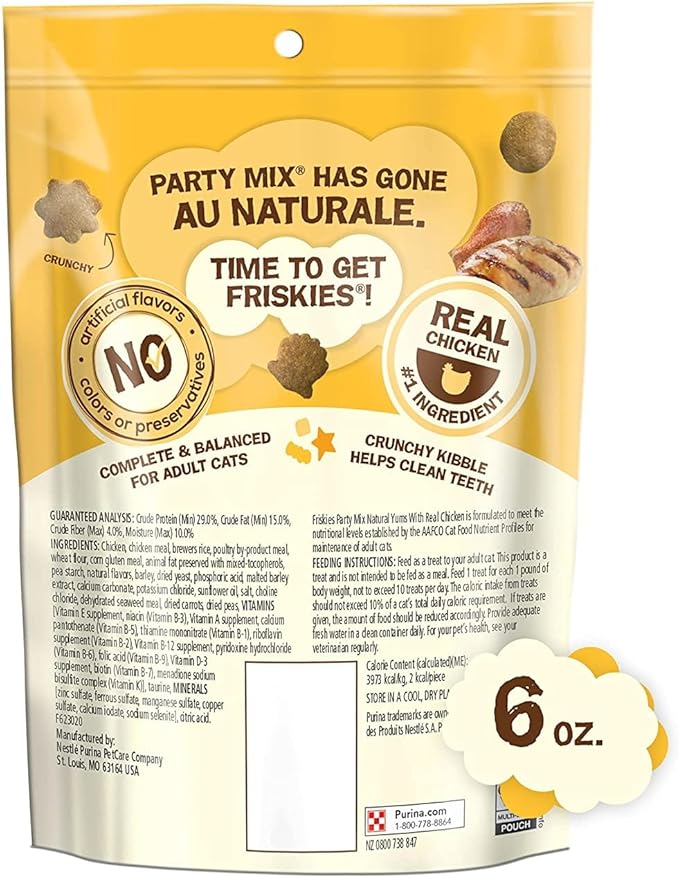 Friskies Party Mix Natural YUMS with Real Chicken Cat Treats, 6 oz, Pouch