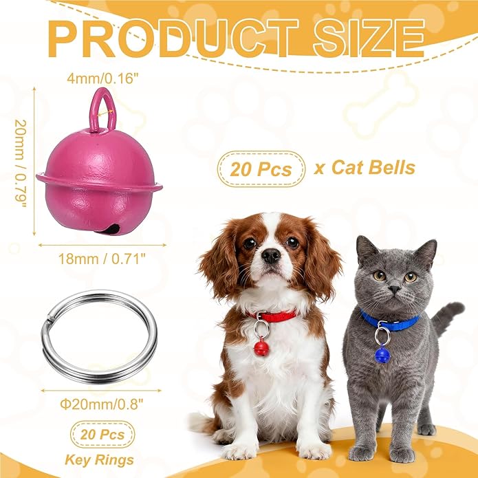 Cat Bells, Small Pet Copper Bells Collars Charm with Key Rings Loud Crisp Sound Anti-Lost Pendant Accessories