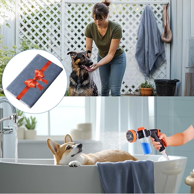 Dog Washing Hose Attachment with Dog Towels for Drying Dogs Large, Pup Dog Wash Sprayer for Tub Faucet Attachment, Faucet Sprayer Attachment with Shower Hose, Indoor Dog Washing Shower Attachment