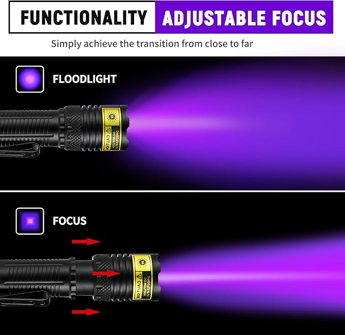 DARKDAWN UV Flashlight 395nm Black Light Mini USB Rechargeable Ultraviolet LED Blacklight Woods Lamp Powerful Portable Detector for Pet Urine Stains, Blood Tracking Flashlight, Resin Curing