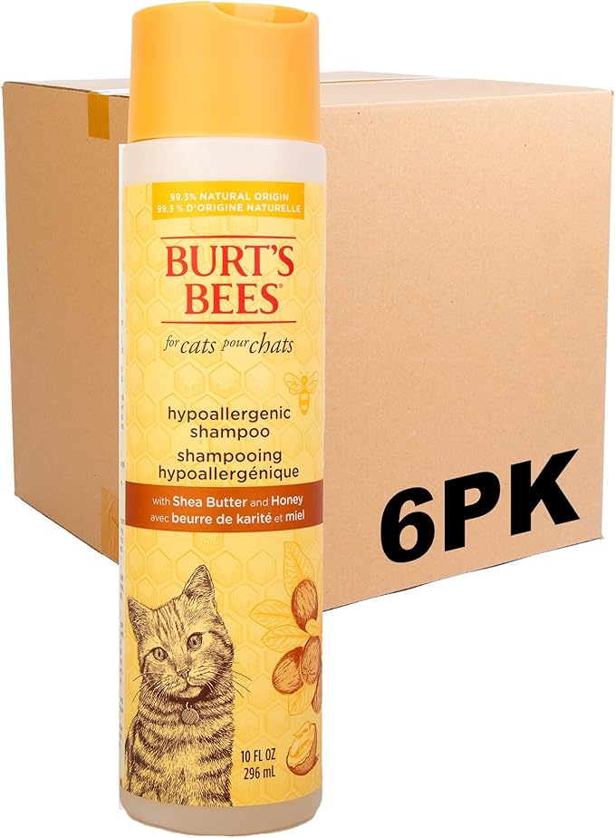 Burt’s Bees for Pets Hypoallergenic Cat Shampoo with Shea Butter and Honey, Gentle Kitten Shampoo for Indoor Cats with Dry or Sensitive Skin, Cat Bathing Supplies, 10 Fl Oz - 6 Pack