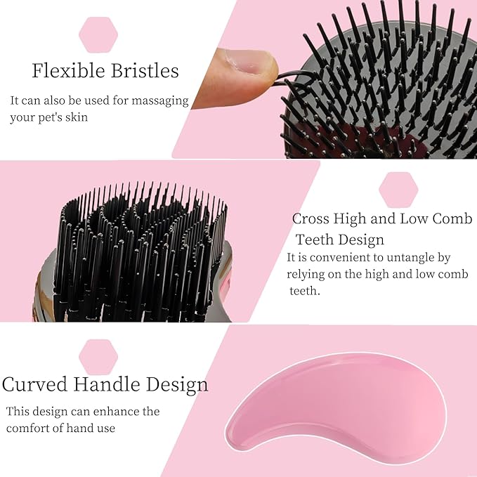 Comma-Shaped Small Dog Brush, Fit for Yorkie, Shih Tzu, Maltese Maltipoo Pomeranian - Gentle Soft Bristles for Effortless Pet Hair Removal, Puppy Essentials (Pink)