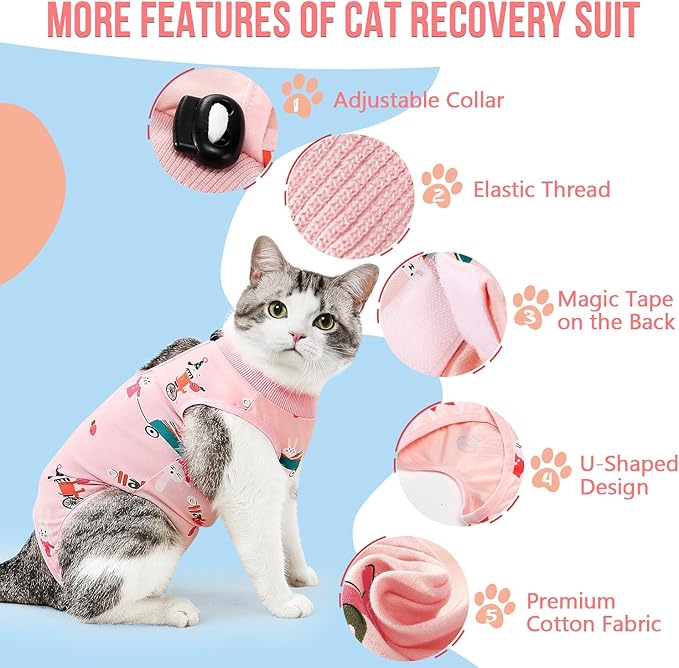 SlowTon Cat Recovery Suit - Cat Onesie for Cats After Surgery, Spay Suit for Abdominal Wounds, E-Collar Alternative Bodysuit Shirt Anti-Licking (Pink, S)