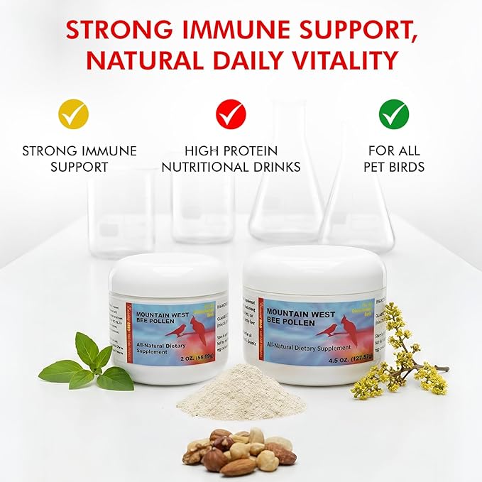 Morning Bird Mountain West Bee Pollen 4.5 oz – Natural Immune Support & Protein Powder for Birds – Boosts Strength, Feather Health & Energy – Easy to Mix with Food for All Bird Types