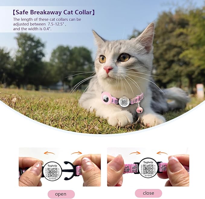 2PCS Breakaway Cat Collars with Bell Cute Star &Moon Safe Kitten Collars with Pendant Glow in The Dark,Airtag Holder Cat Collar with Smart ID tag & QR Code Reflective for GPS Boy Girl Cats (Black)