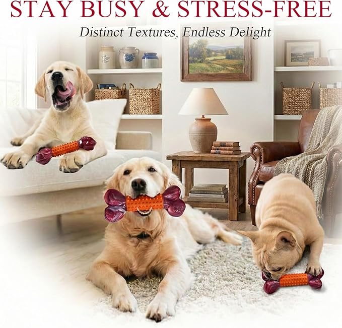 Apasiri 2-Pack Tough Dog Toys for Aggressive Chewers: Peanut Butter Flavored Long Lasting Dog Bones, Heavy Duty Nylon & Rubber Dog Chew Toys to Keep Them Busy, Medium & Large Breed, Orange