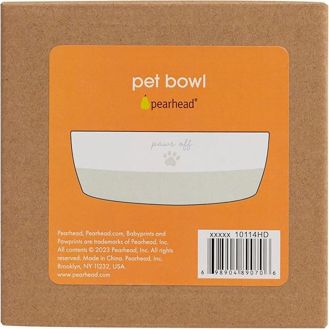 Pearhead Ceramic Paws Off Cat Bowl, Holds 12 oz, Whisker-Friendly Pet Dish for Food and Water, Heavy Non-Slip Base