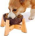 Raised Dog Bowl for Small Dogs - Elevated Natural Coconut Shell Bowl with Wood Stand - Around 20-oz Capacity - Suitable of Wet and Dry Dog Foods