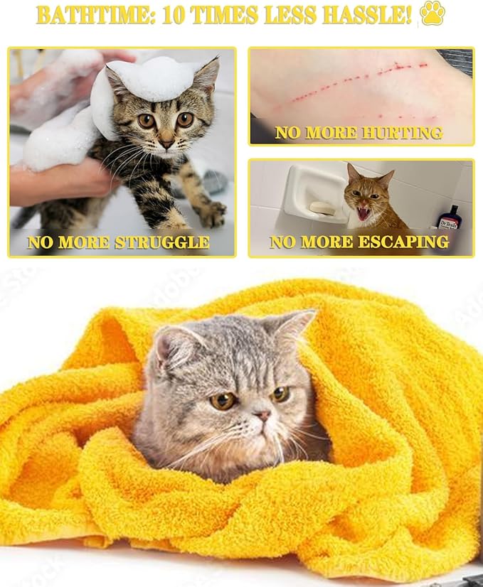 Cat Bathing Bag & Nail Clipper for Bathing Set, Cat Shower Bag Anti Scratch or Bite Breathable Adjustable Mesh Grooming Washing Bag, Includes Pet Nail Clipper & File for Cats Washing